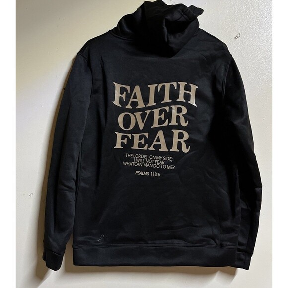 NWOT Faith Over Fear Christian Hoodie Adult M / L Sweatshirt Sweatshirt  Black - Picture 5 of 6